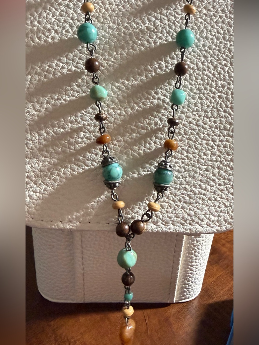 Turquoise and Brown Beaded Y-Necklace - Picture 2 of 7